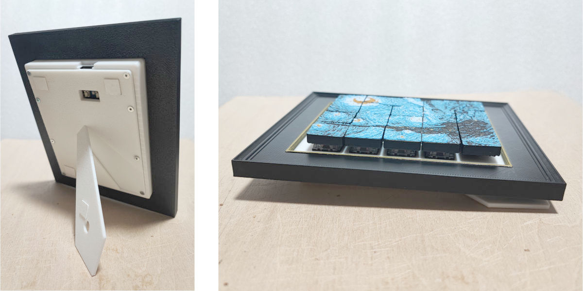 (左)立てた状態で裏から見たところ (右)机に置いた状態